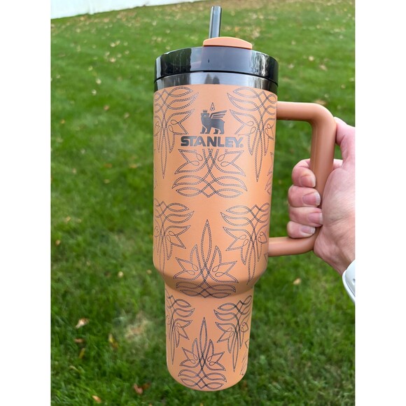40oz Stanley Tumbler Western Boot Stitch Engraved Etched, Cowboy, Cowgirl